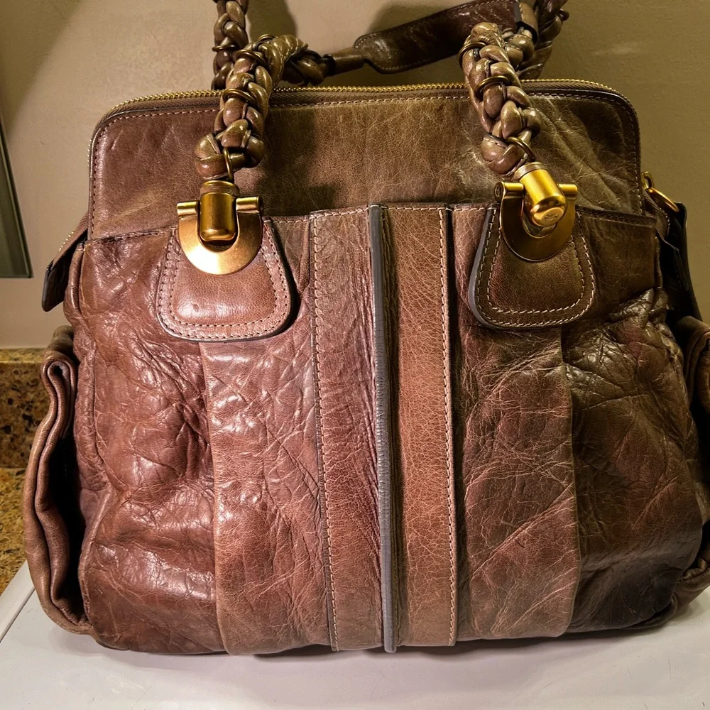 Chloe Heloise Brown Distressed Leather Shoulder Bag with Gold Accents Vintage - Picture 14 of 15